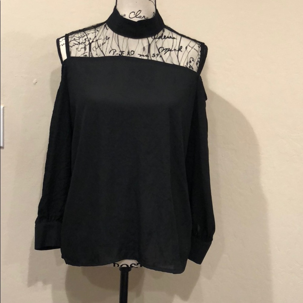 NWOT Black top with net detailing